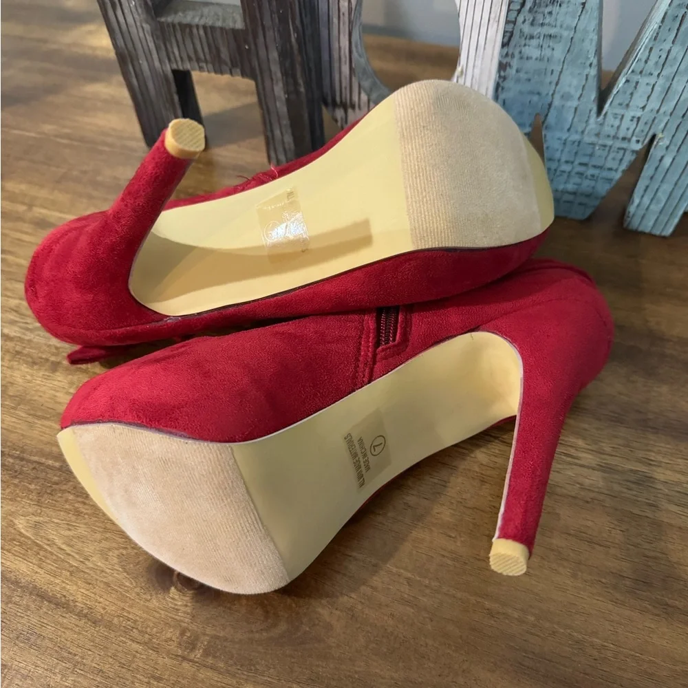 Red Open Toe Platform High Heel Pumps Size 7 - Picture 9 of 9